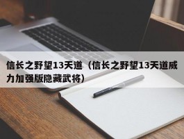 信长之野望13天道（信长之野望13天道威力加强版隐藏武将）